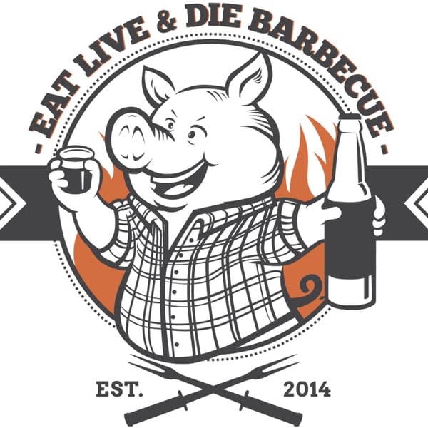 Fat Pete's BBQ logo featuring a pig in a plaid shirt holding a beer and a drink.
