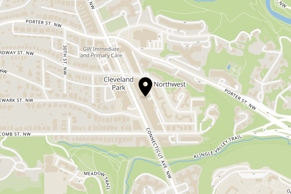 Map showing the location of Fat Pete's BBQ on 3407 Connecticut Ave NW in Washington